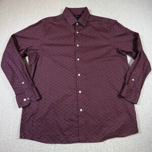 Hart Schaffner Marx Men Large Red Comfort Stretch Long Sleeve Button Front Shirt
